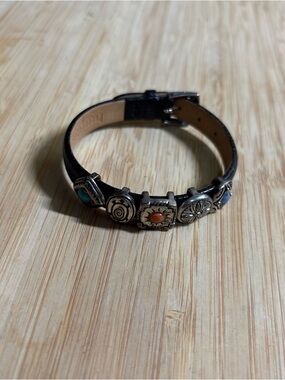 Prerogatives Genuine Leather .925 silver Charms Belt Bracelet W multi stones